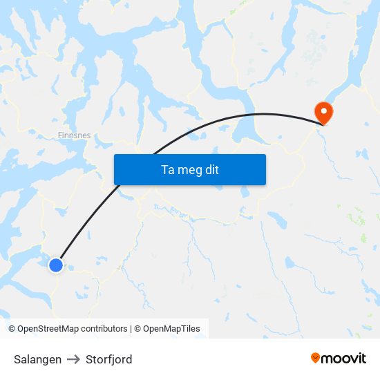 Salangen to Storfjord map