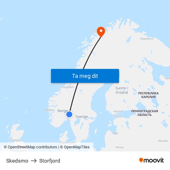 Skedsmo to Storfjord map