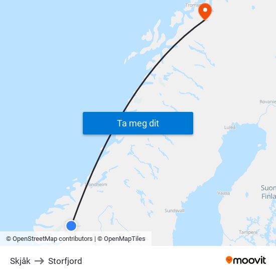 Skjåk to Storfjord map