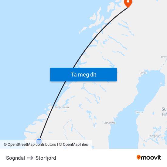 Sogndal to Storfjord map