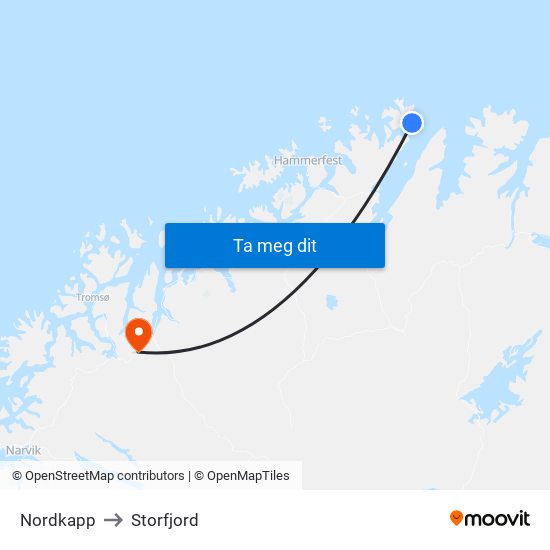 Nordkapp to Storfjord map