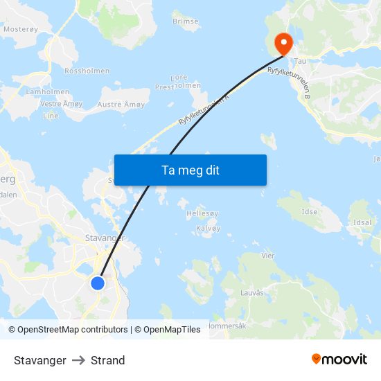 Stavanger to Strand map