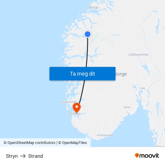 Stryn to Strand map