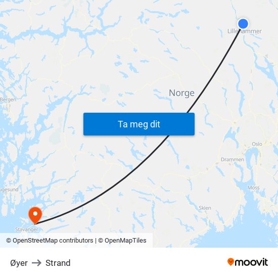 Øyer to Strand map