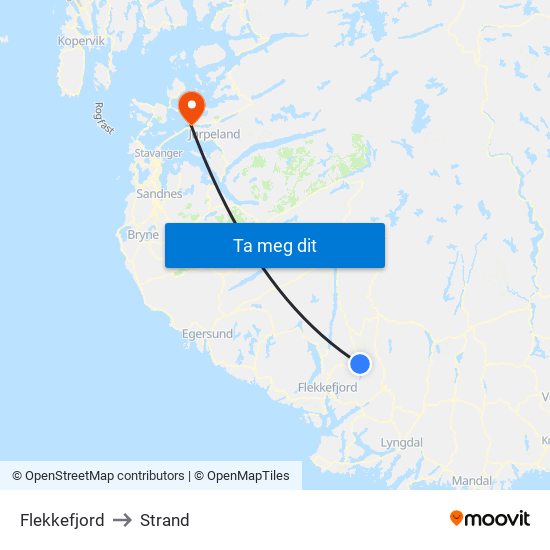 Flekkefjord to Strand map