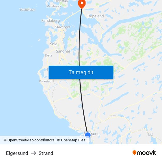 Eigersund to Strand map