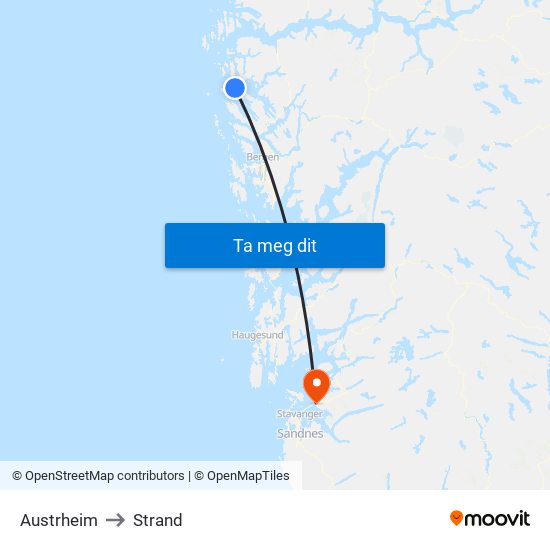 Austrheim to Strand map