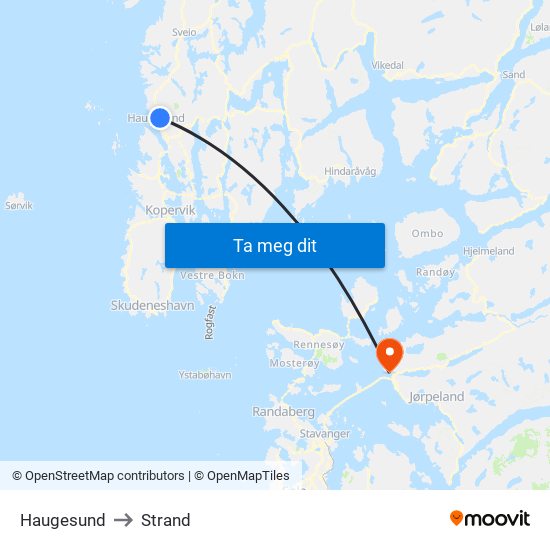 Haugesund to Strand map