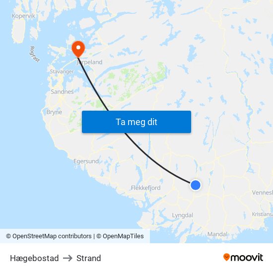 Hægebostad to Strand map