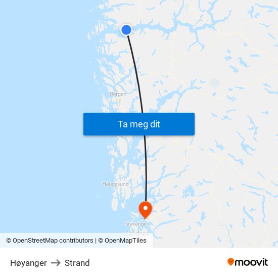 Høyanger to Strand map