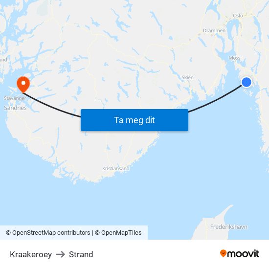 Kraakeroey to Strand map