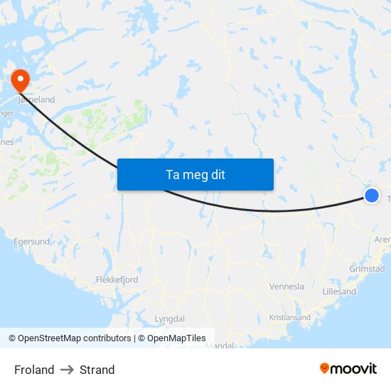 Froland to Strand map