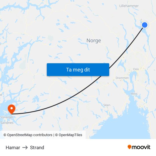 Hamar to Strand map