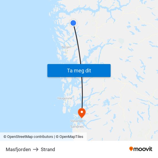 Masfjorden to Strand map