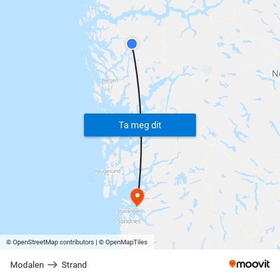 Modalen to Strand map