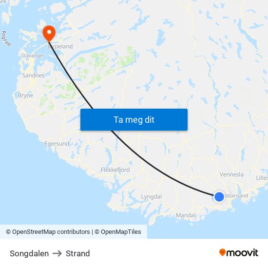 Songdalen to Strand map