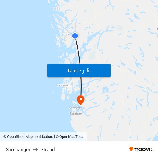 Samnanger to Strand map