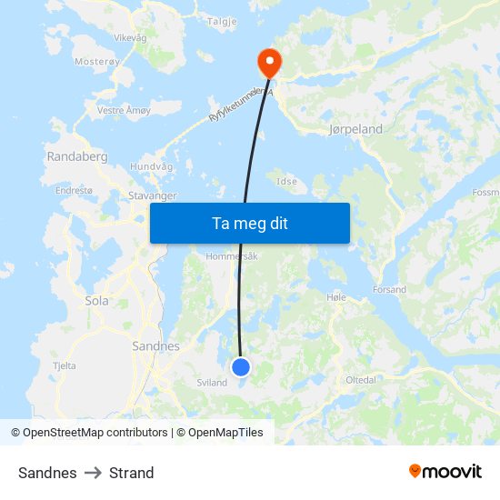 Sandnes to Strand map