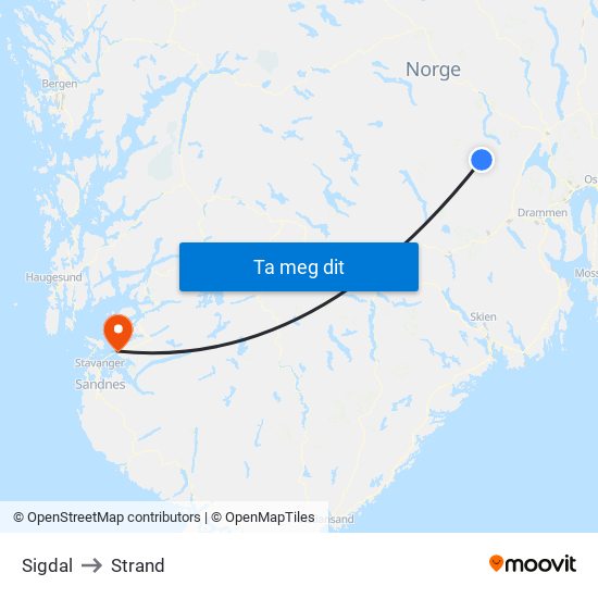 Sigdal to Strand map