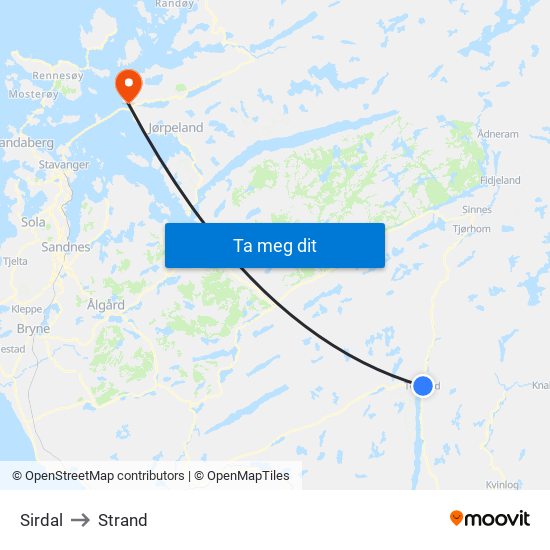 Sirdal to Strand map