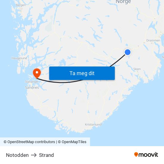 Notodden to Strand map