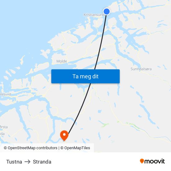 Tustna to Stranda map