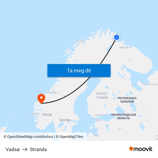 Vadsø to Stranda map