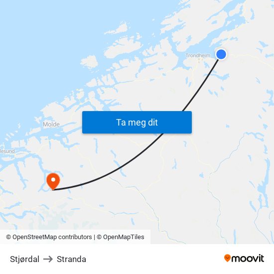 Stjørdal to Stranda map