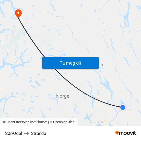 Sør-Odal to Stranda map