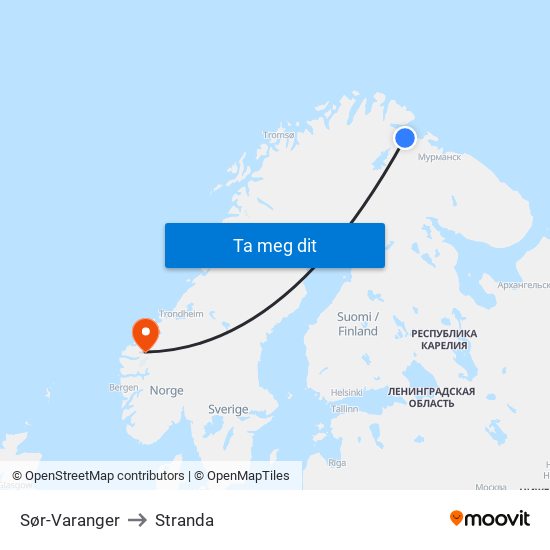 Sør-Varanger to Stranda map