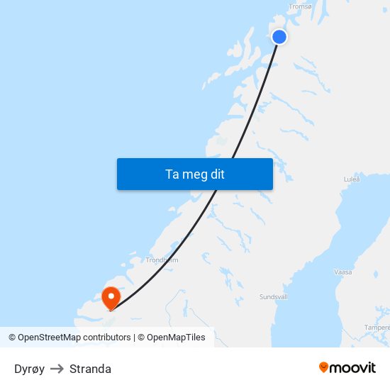 Dyrøy to Stranda map