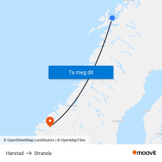 Harstad to Stranda map