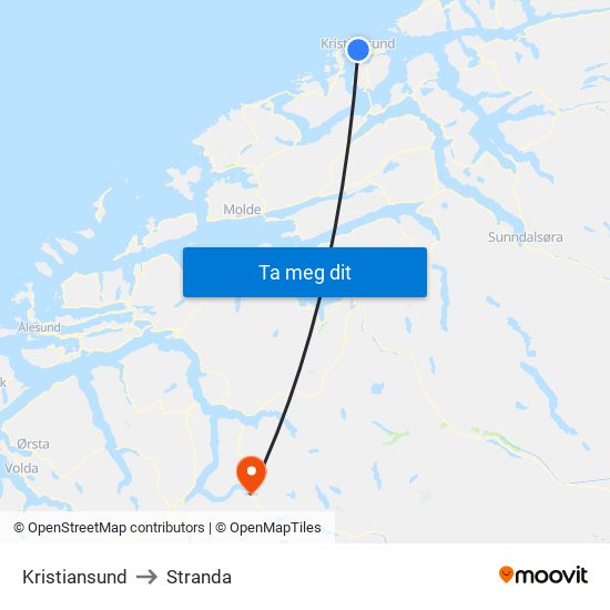 Kristiansund to Stranda map