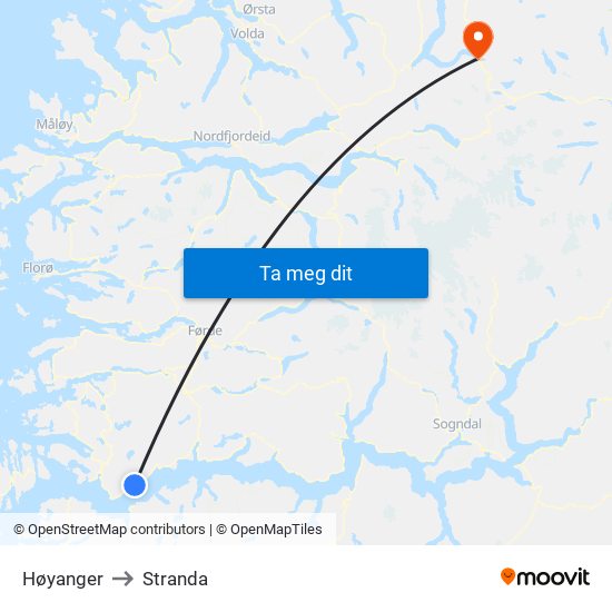Høyanger to Stranda map