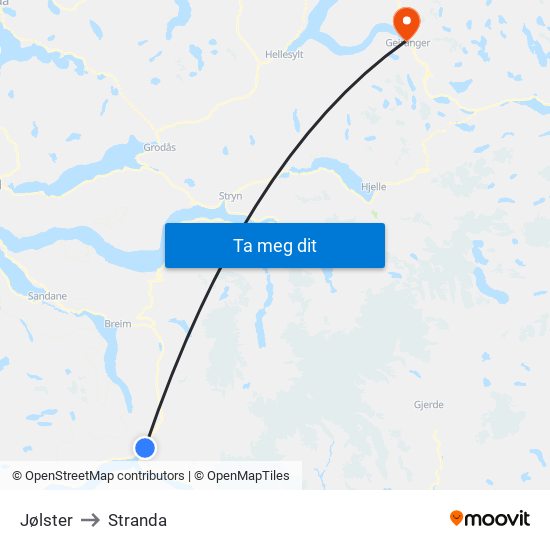 Jølster to Stranda map
