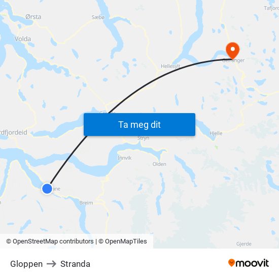 Gloppen to Stranda map