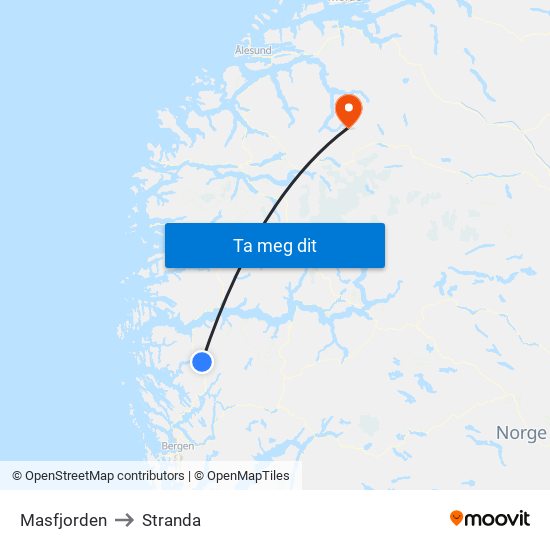 Masfjorden to Stranda map