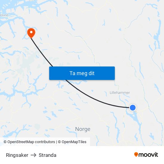 Ringsaker to Stranda map