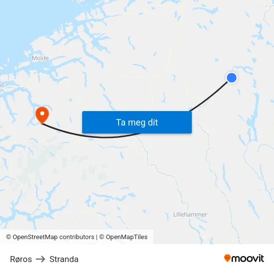 Røros to Stranda map