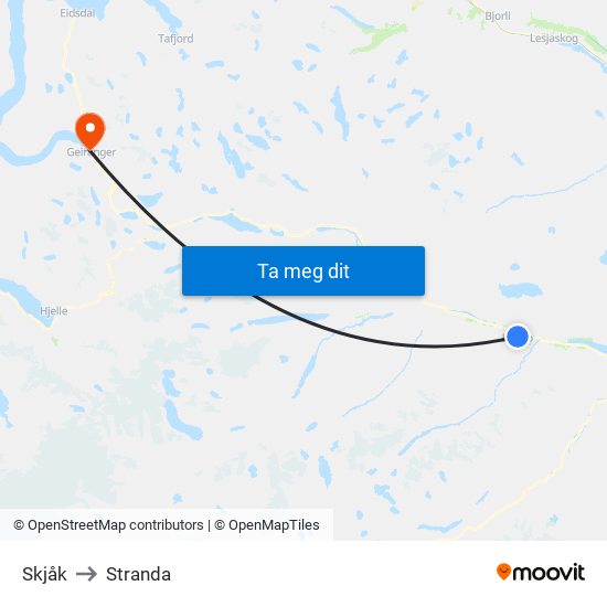 Skjåk to Stranda map