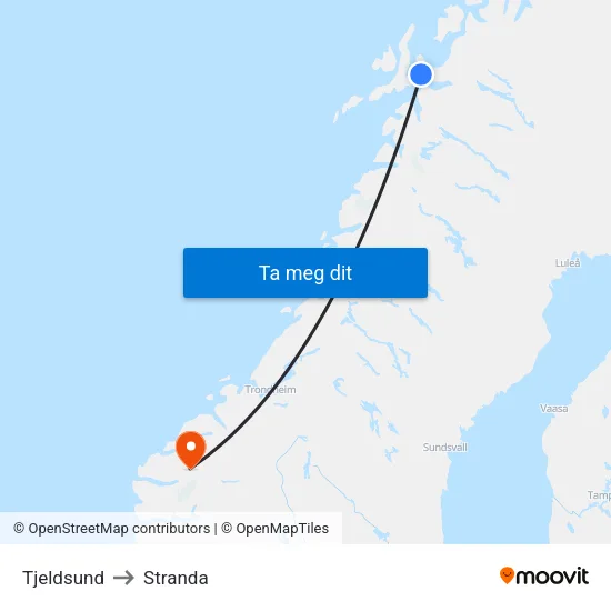 Tjeldsund to Stranda map