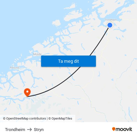 Trondheim to Stryn map