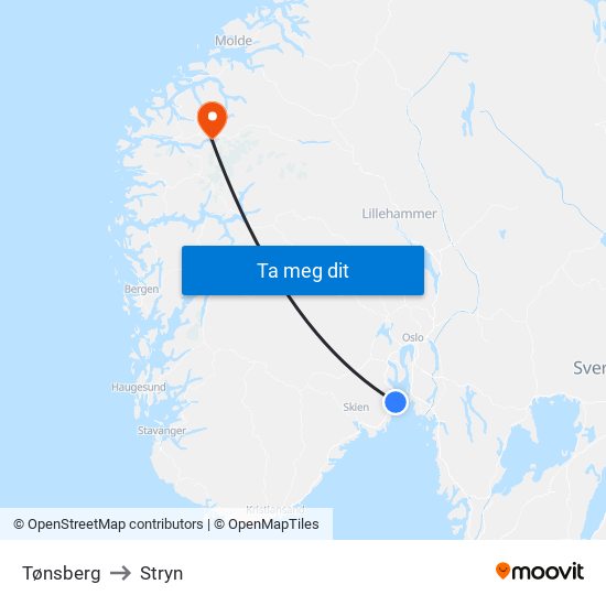 Tønsberg to Stryn map