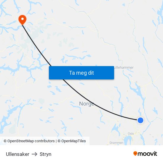 Ullensaker to Stryn map