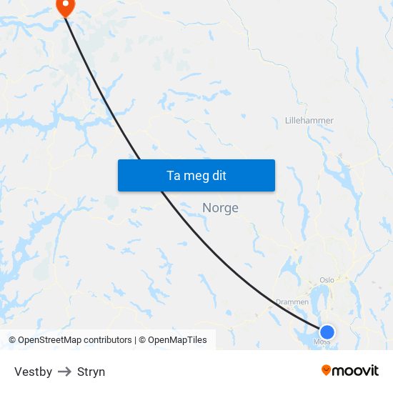 Vestby to Stryn map