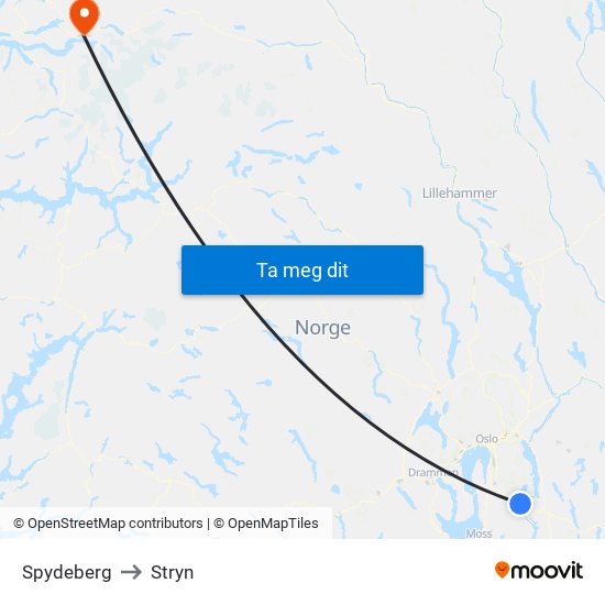 Spydeberg to Stryn map