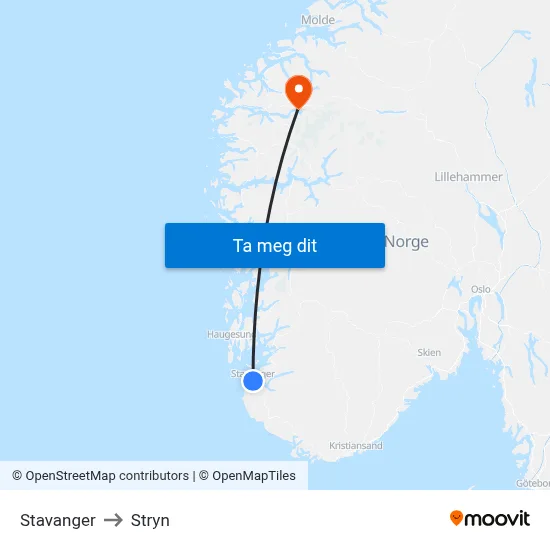 Stavanger to Stryn map