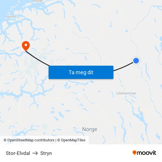 Stor-Elvdal to Stryn map