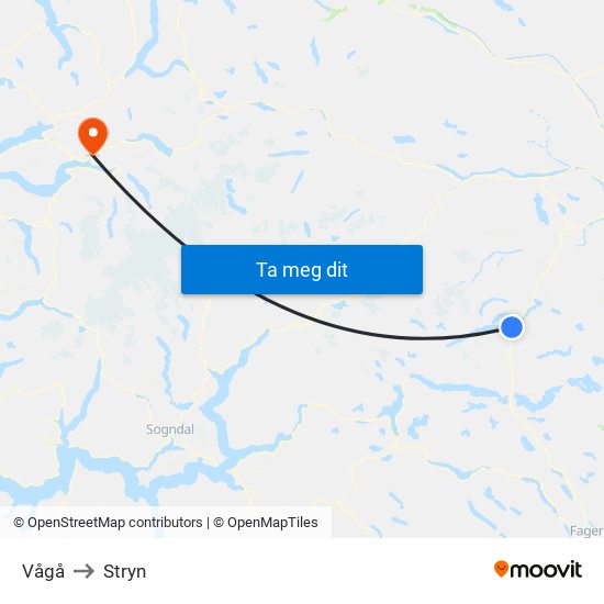 Vågå to Stryn map