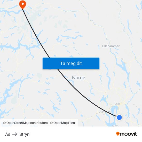 Ås to Stryn map